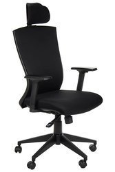 Fotel obrotowy biurowy z mechanizmem synchronicznym, zagłówkiem i regulowanymi podłokietnikami - BORA czarny