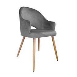 Ciemnoszare tapicerowane krzesło fotel DIUNA materiał BL-14 z nogą dębową