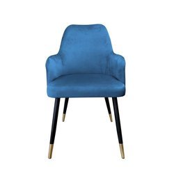 Niebieskie tapicerowane krzesło PEGAZ materiał MG-33 ze złotą nóżką